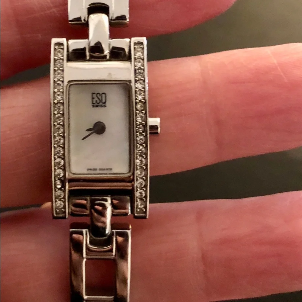ESQ by Movado Diamond Accented Bezel Mother of Pearl Stainless Steel Dress Watch